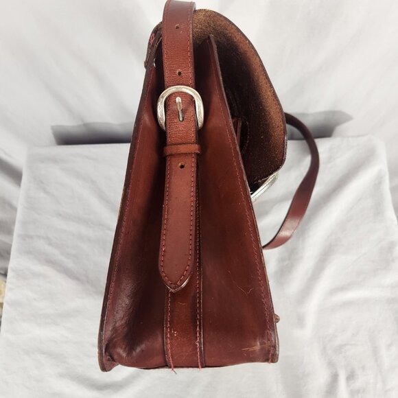 Nacona Leather Shoulder Satchel Briefcase Messenger Bag Western Tooled Buckles - Picture 7 of 11